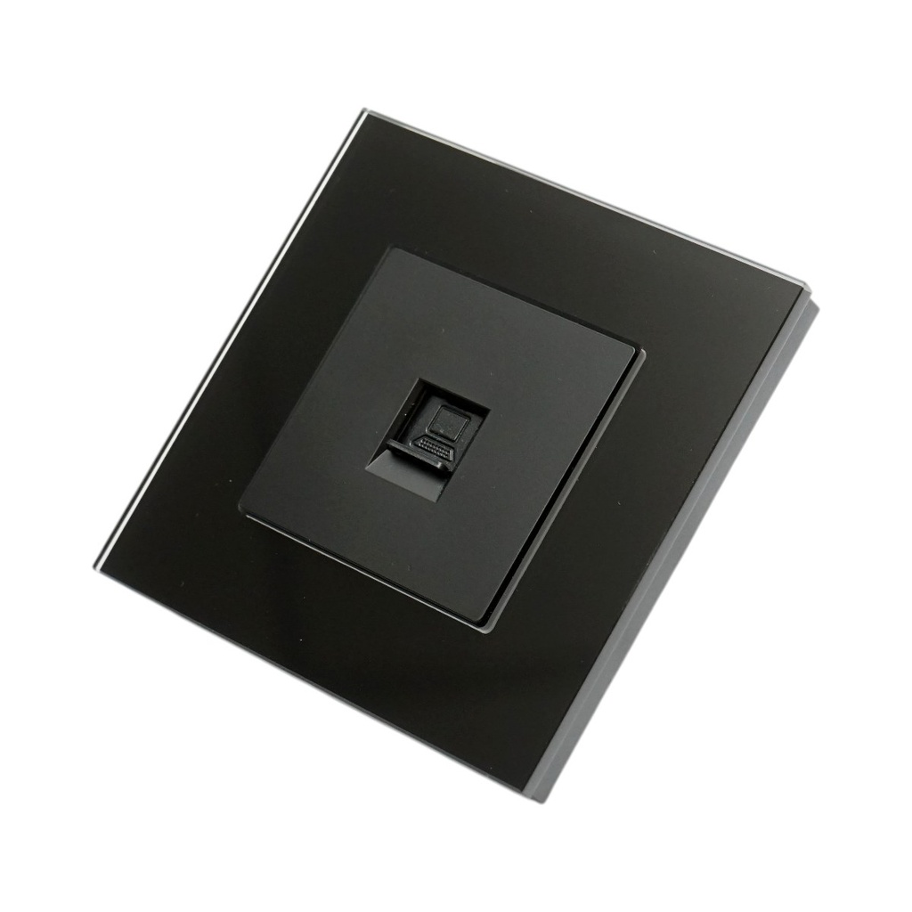 Priza internet CAT6 RJ45 neagra cu rama din sticla 86x86mm