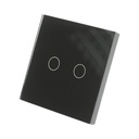 Intrerupator touch dublu negru 220V, indicator luminos, rama sticla 86x86x34mm