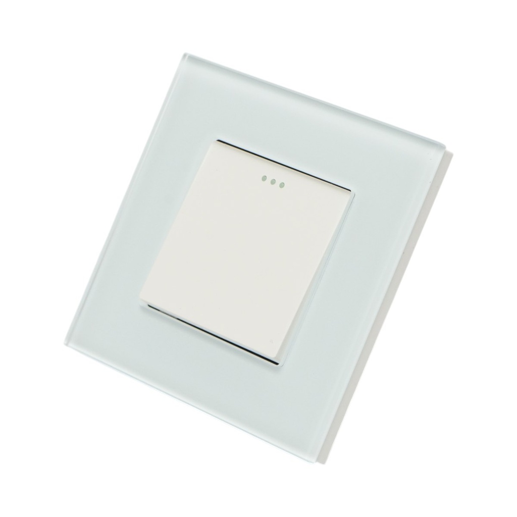 Intrerupator cap scara alb incastrat 220V, 16AX, indicator luminos, rama sticla 86x86x34mm