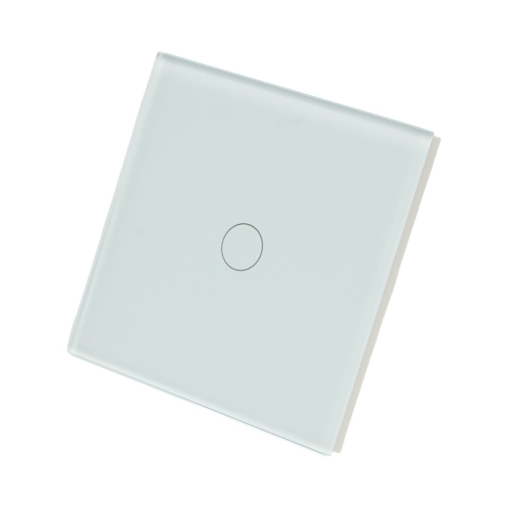 Intrerupator touch alb simplu 220V, indicator luminos, rama sticla 86x86x34mm