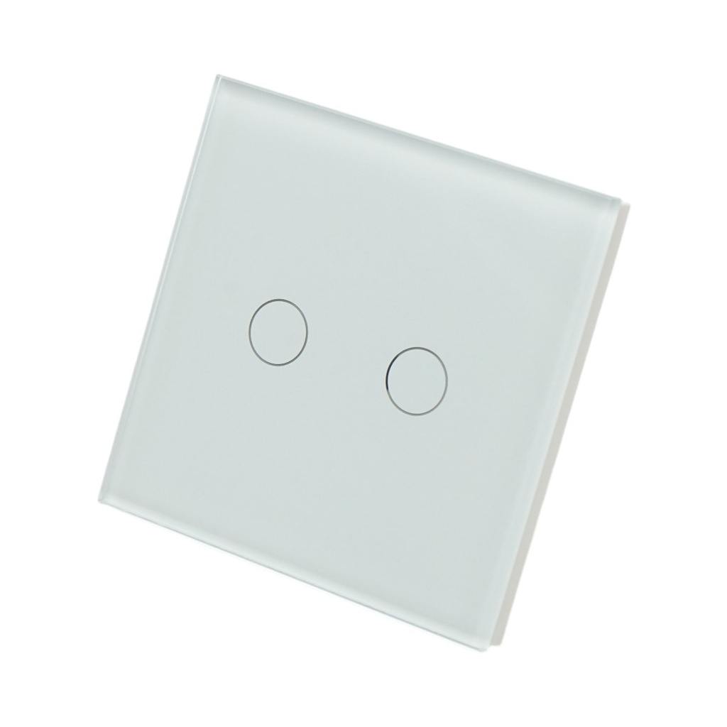 Intrerupator touch dublu cap scara alb 220V, indicator luminos, rama sticla 86x86x34mm