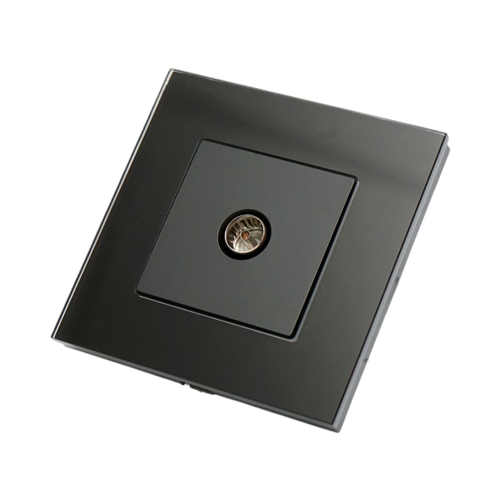 Priza TV neagra incastrata cu rama din sticla 86x86mm