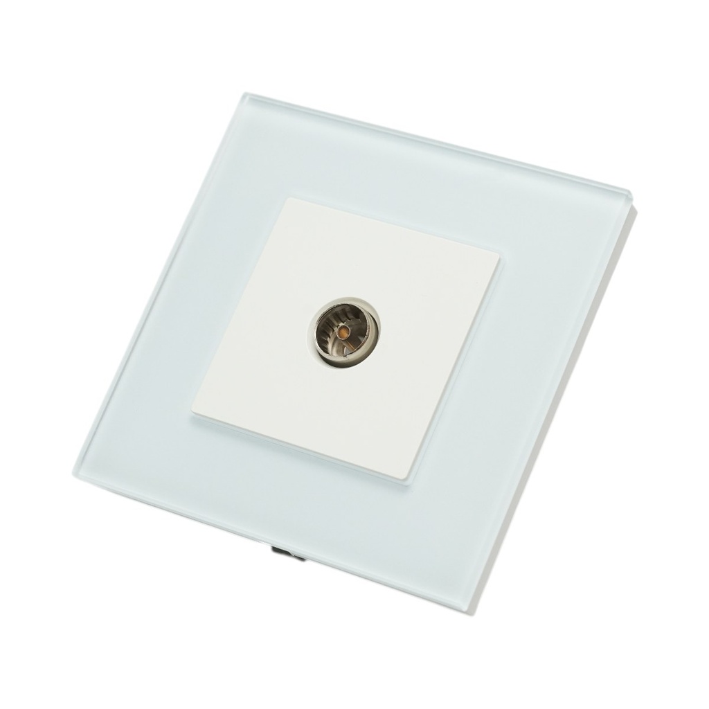 Priza TV alba incastrata cu rama din sticla 86x86mm