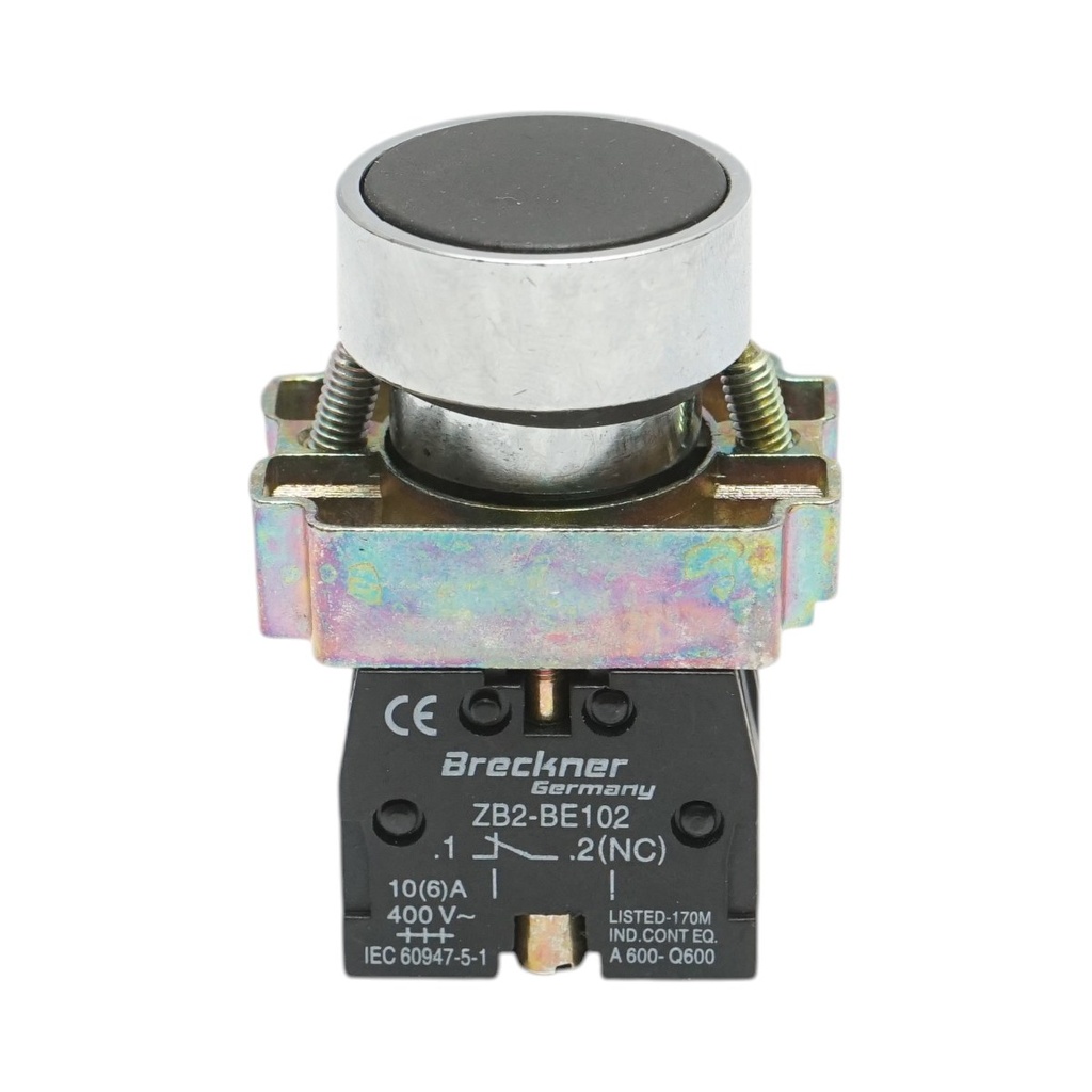 Buton comanda metalic negru cu revenire 1NO+1NC, 400V/10A, LAY5
