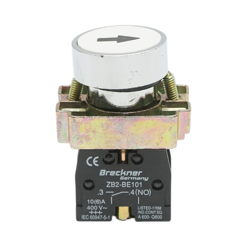 Buton comanda cu revenire alb si marcaj sageata 1NO, 400V/10A, LAY5