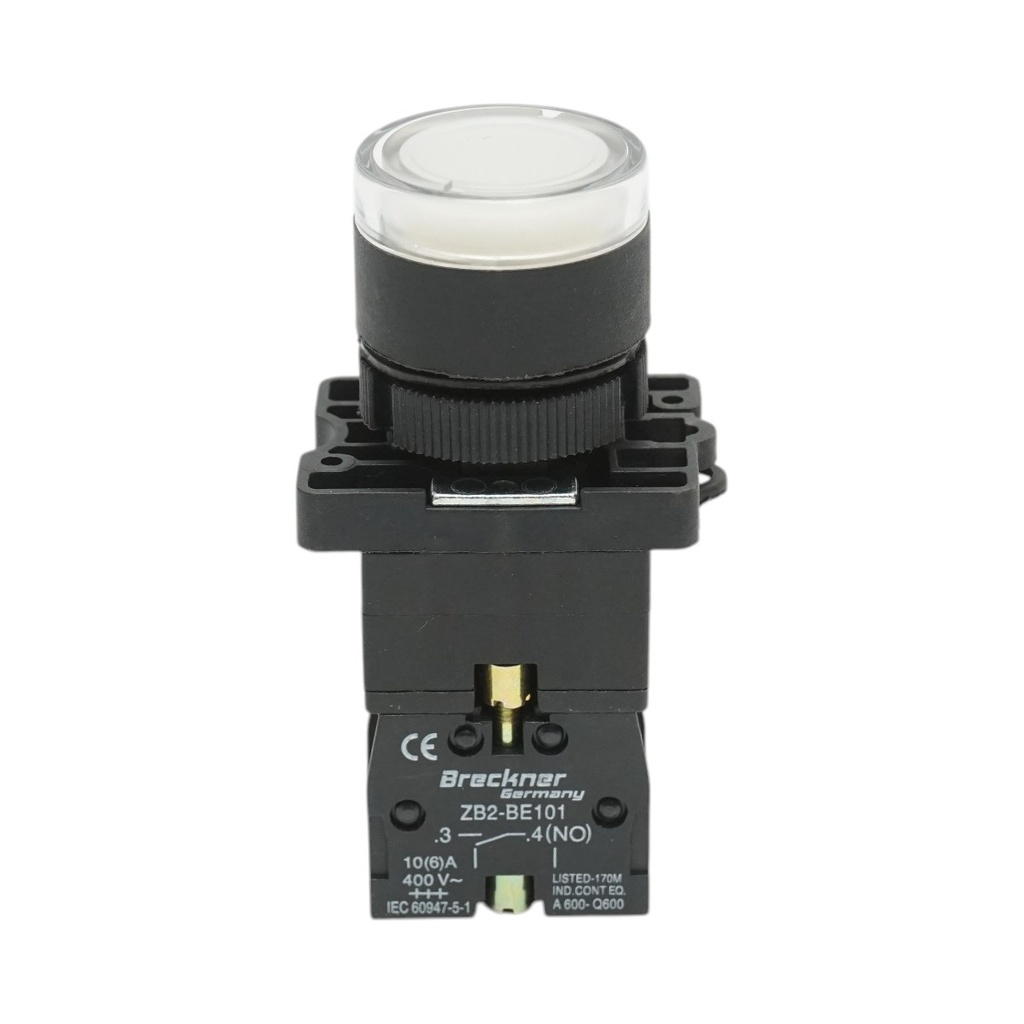 Buton indicator LED alb cu rezistenta integrata 1NO, 220V, LAY5