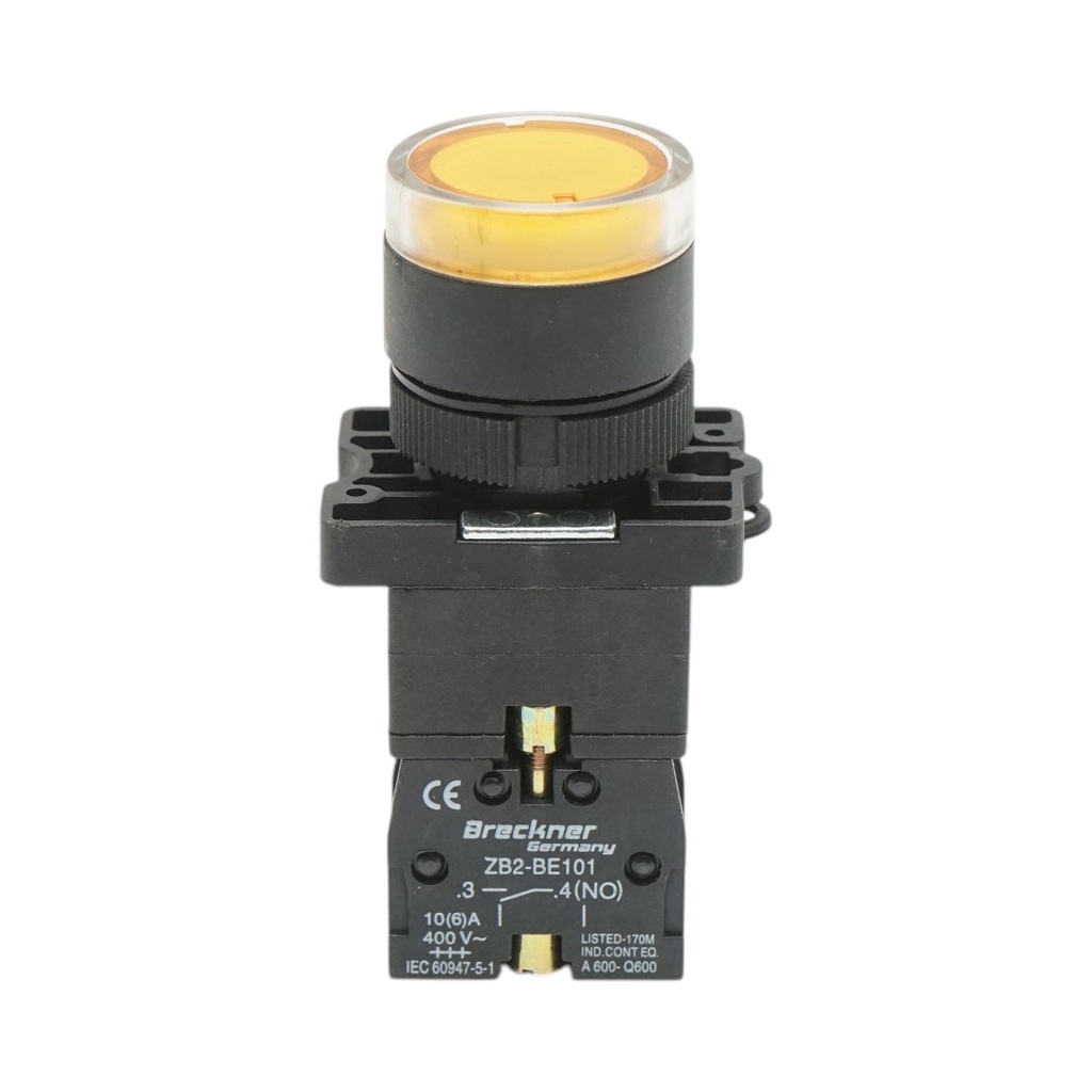 Buton indicator LED galben cu rezistenta integrata 1NO, 220V, LAY5