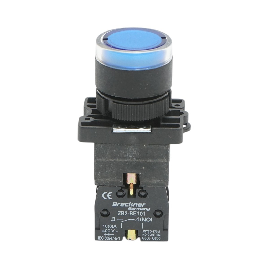 Buton indicator LED albastru cu rezistenta integrata 1NO, 24V, LAY5