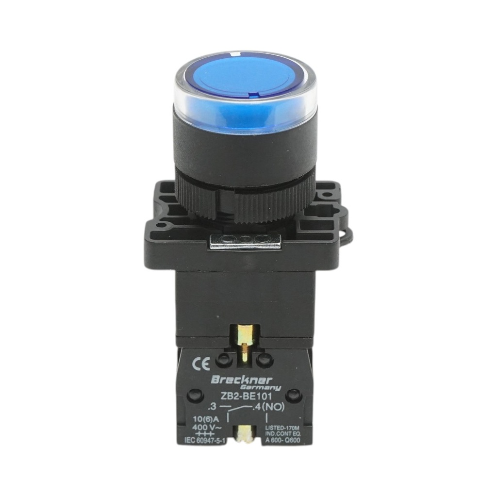 Buton indicator LED albastru cu rezistenta integrata 1NO, 220V, LAY5