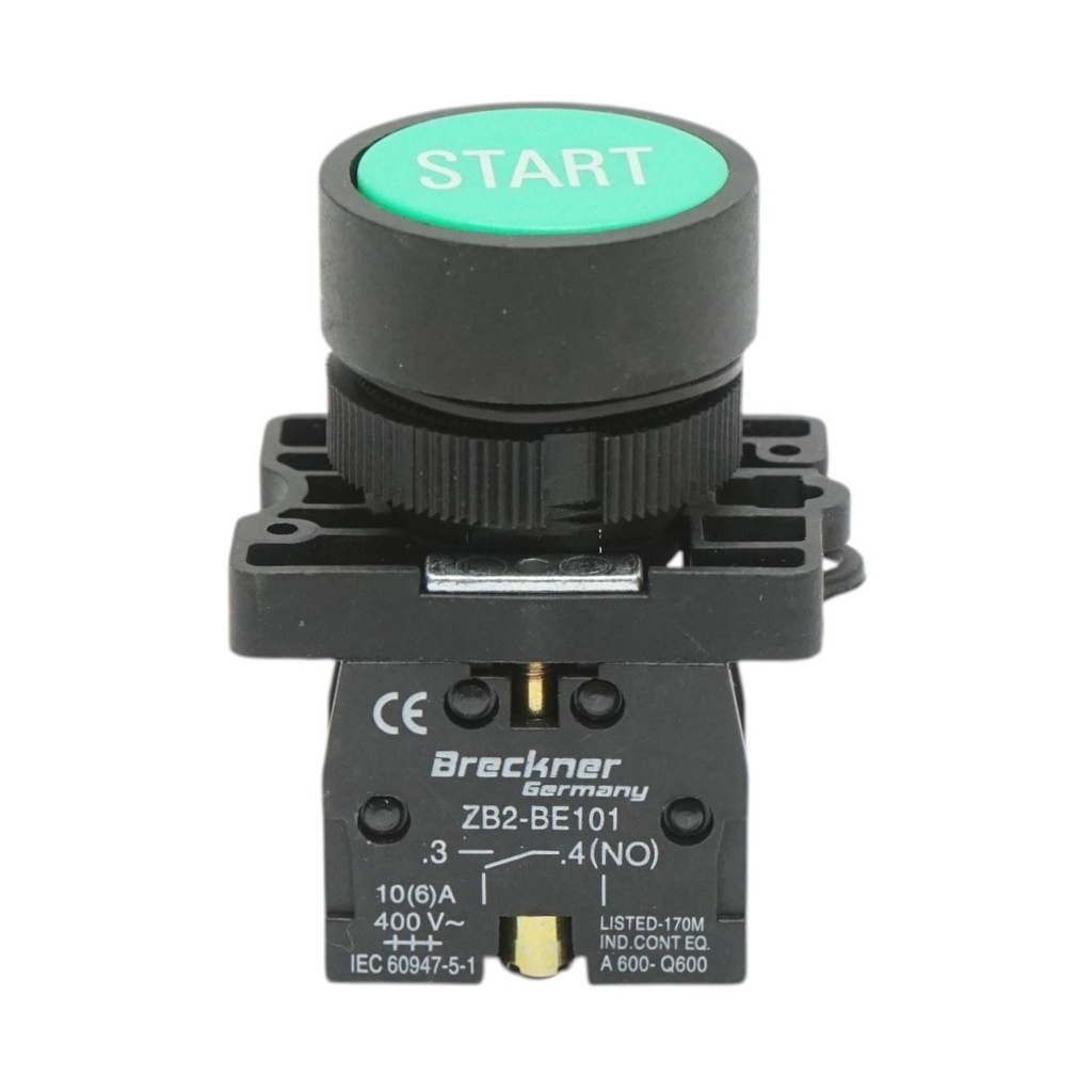 Buton comanda verde START cu revenire 1NO, 400V/10A, LAY5