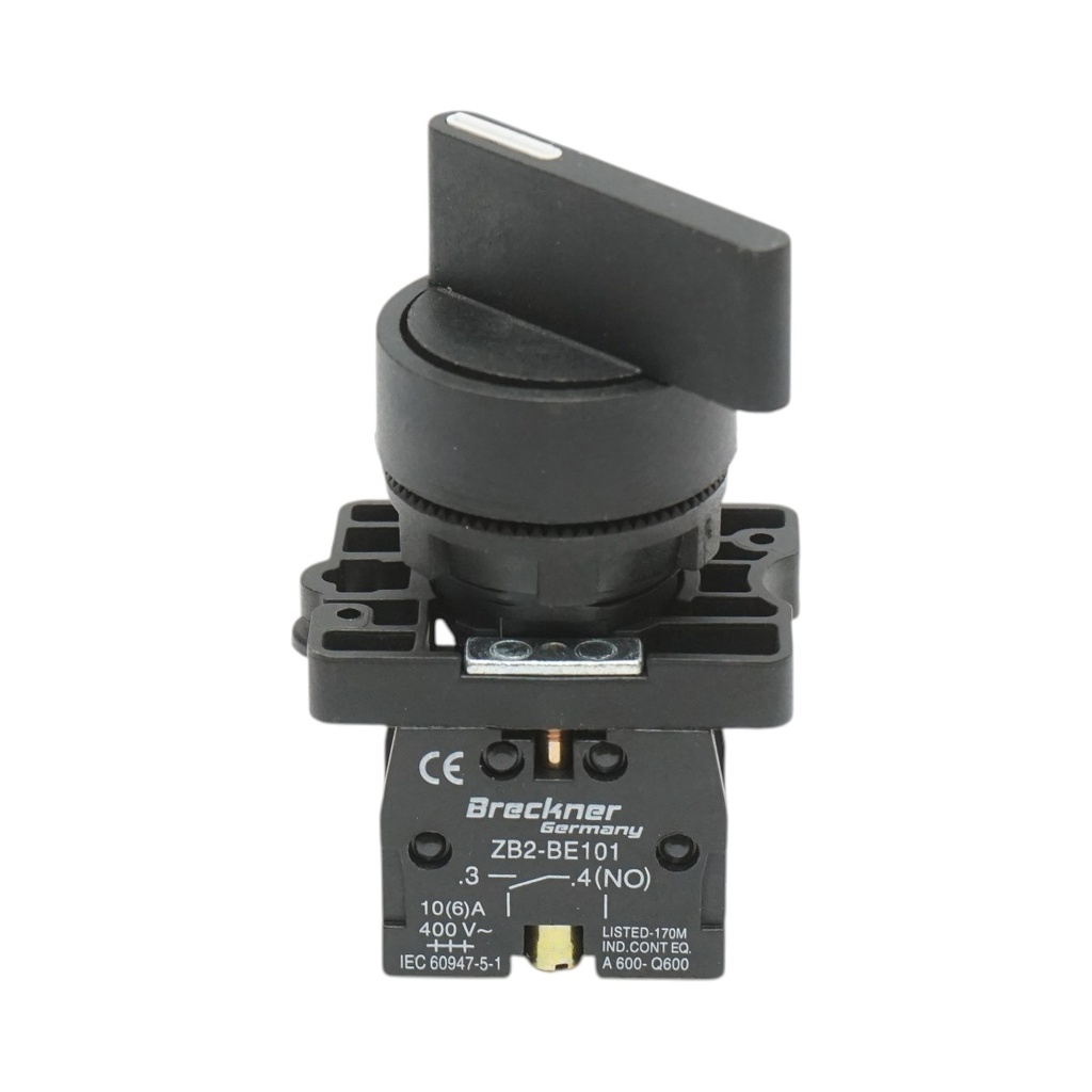 Selector 2 pozitii negru cu retinere 1NO, 400V/10A, LAY5-EJ21