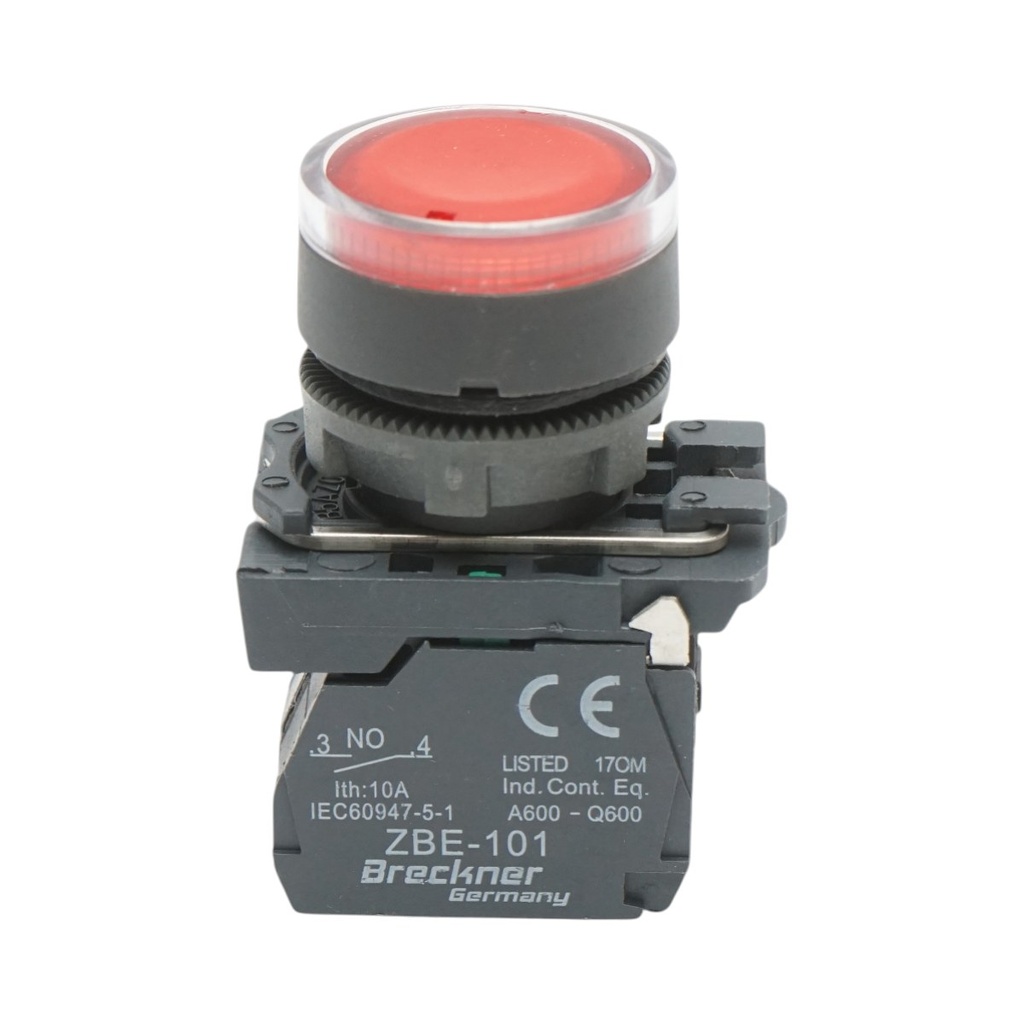Buton comanda cu revenire si semnalizare LED rosu 1NO+1NC, 220V/10A, TB5