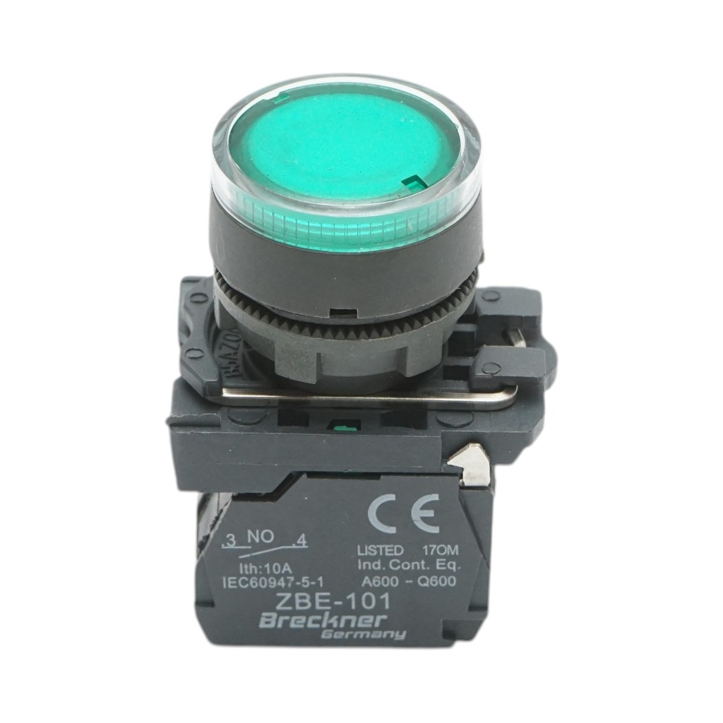 Buton comanda cu revenire si semnalizare LED verde 1NO+1NC, 220V/10A, TB5