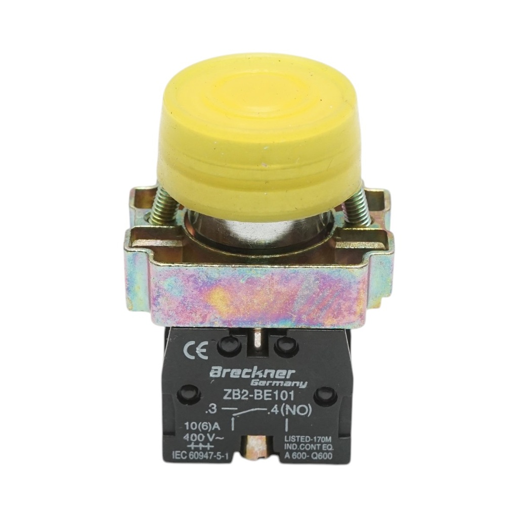 Buton comanda galben cu capac protectie IP65, 1NO, 400V/10A, LAY5