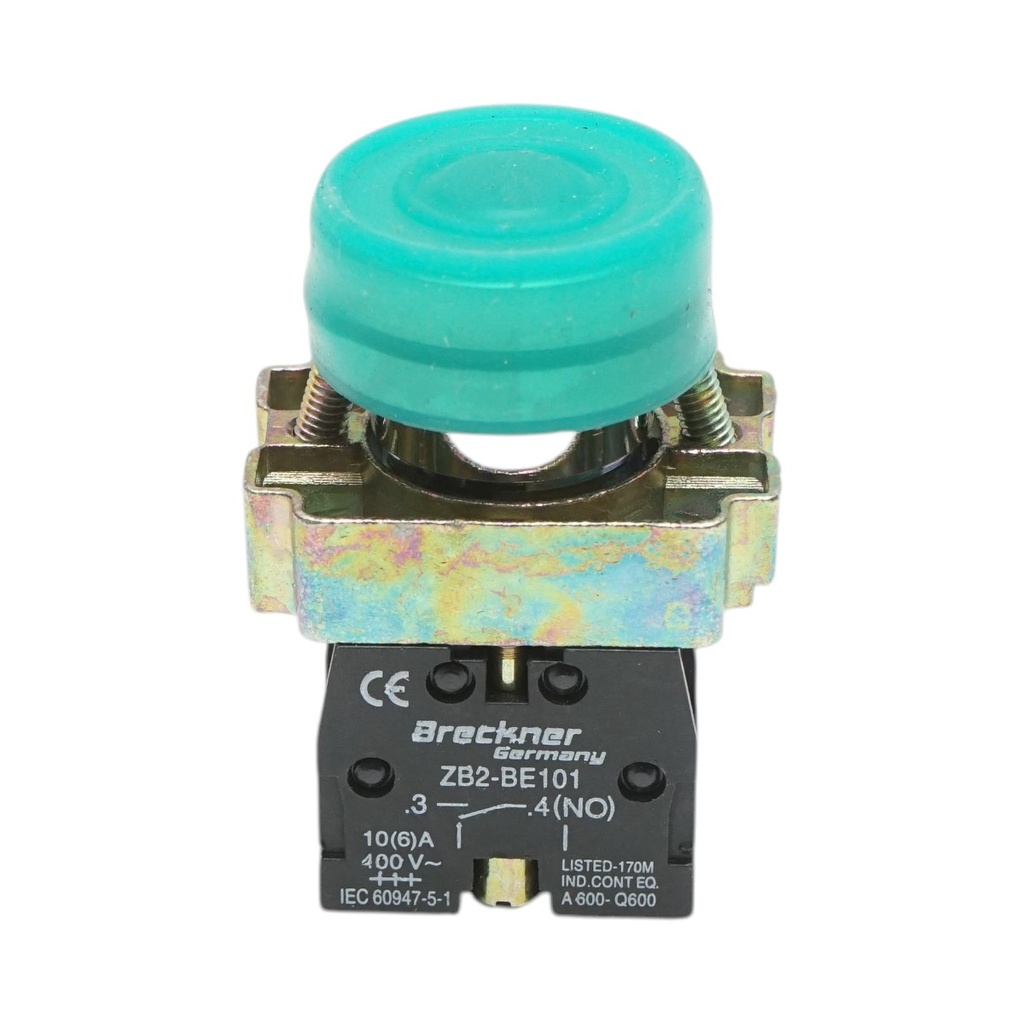 Buton comanda verde cu capac protectie IP65, 1NO, 400V/10A, LAY5