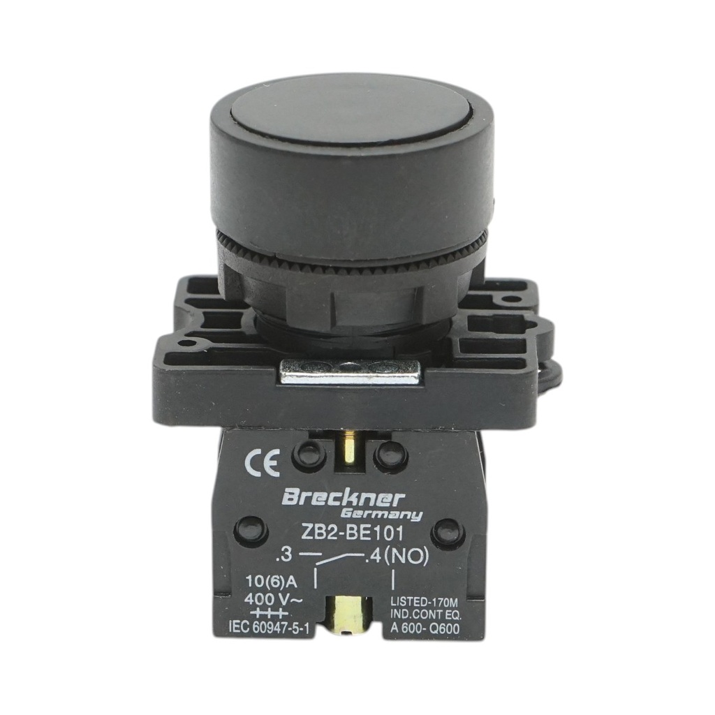 Buton comanda cu revenire negru 1NO+1NC, 400V/10A LAY5