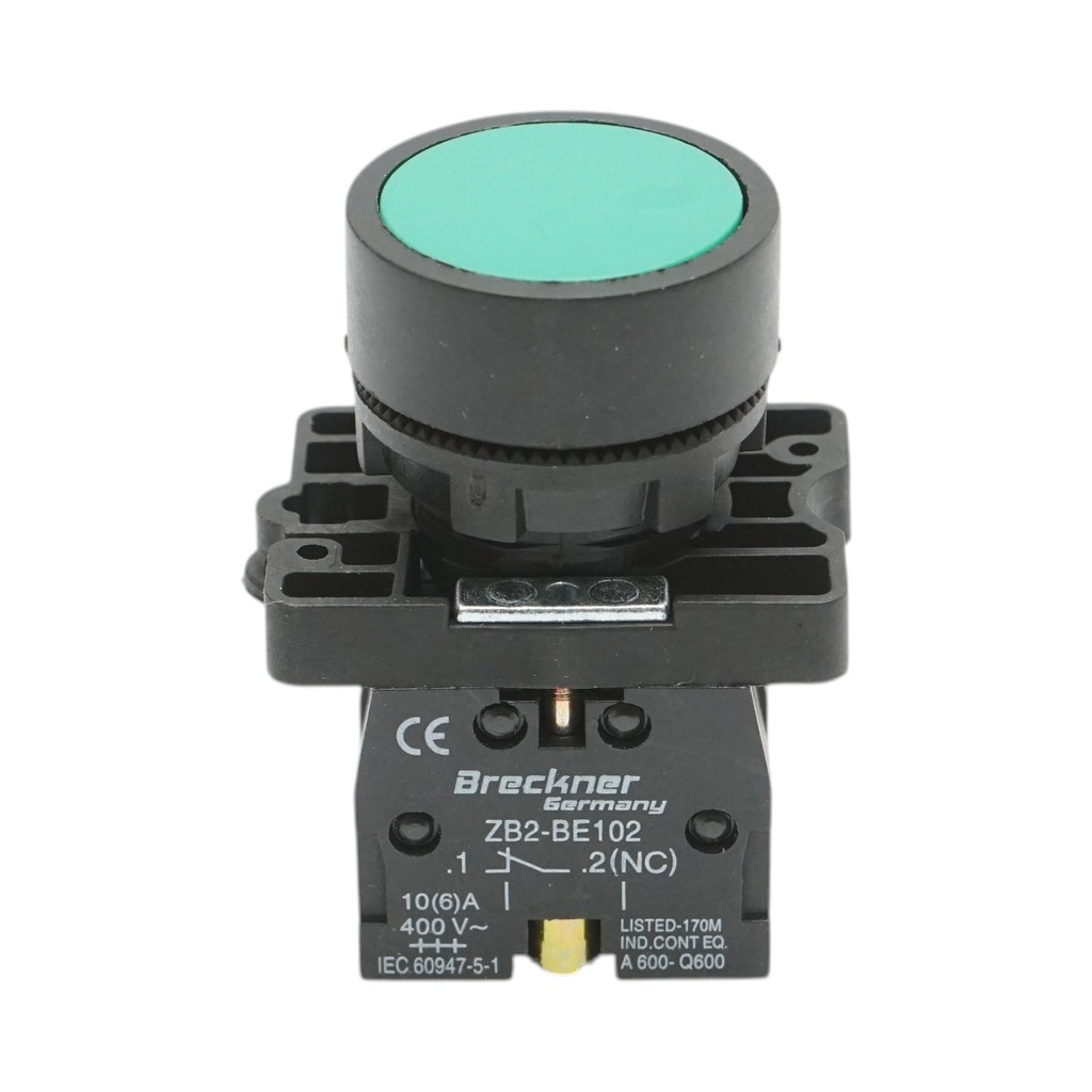 Buton comanda cu revenire verde 1NO+1NC, 400V/10A LAY5