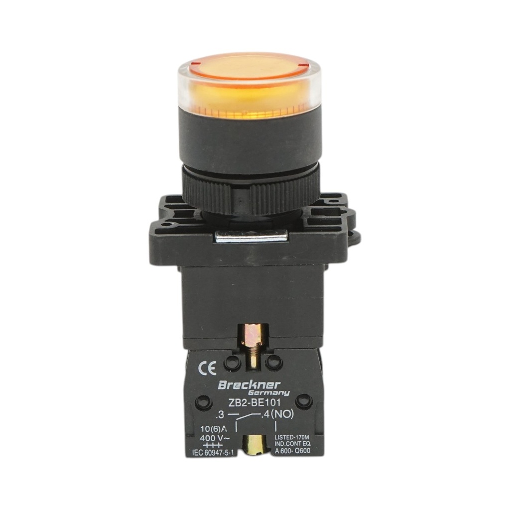 Buton indicator LED galben cu rezistenta integrata 1NO, 24V LAY5