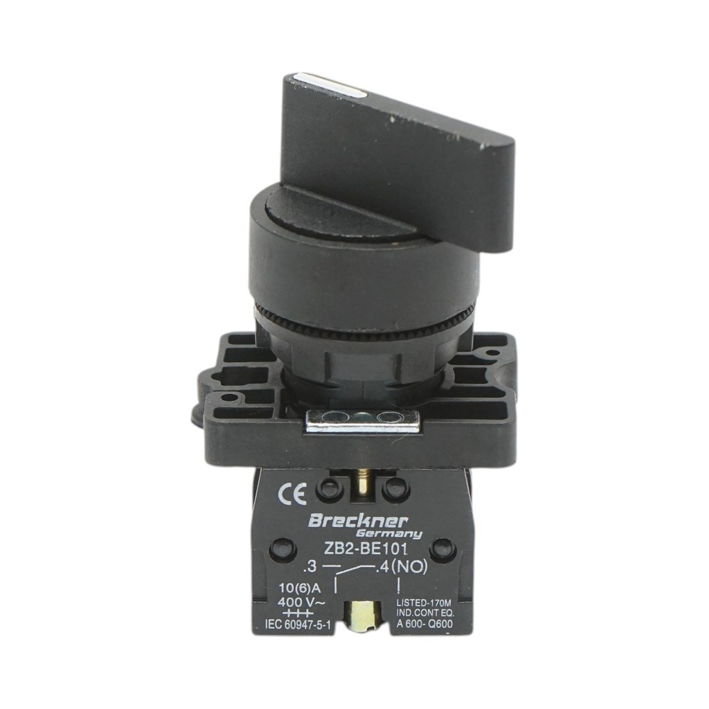 Selector 2 pozitii negru cu retinere 1NO, 400V/10A, LAY5-EJ25