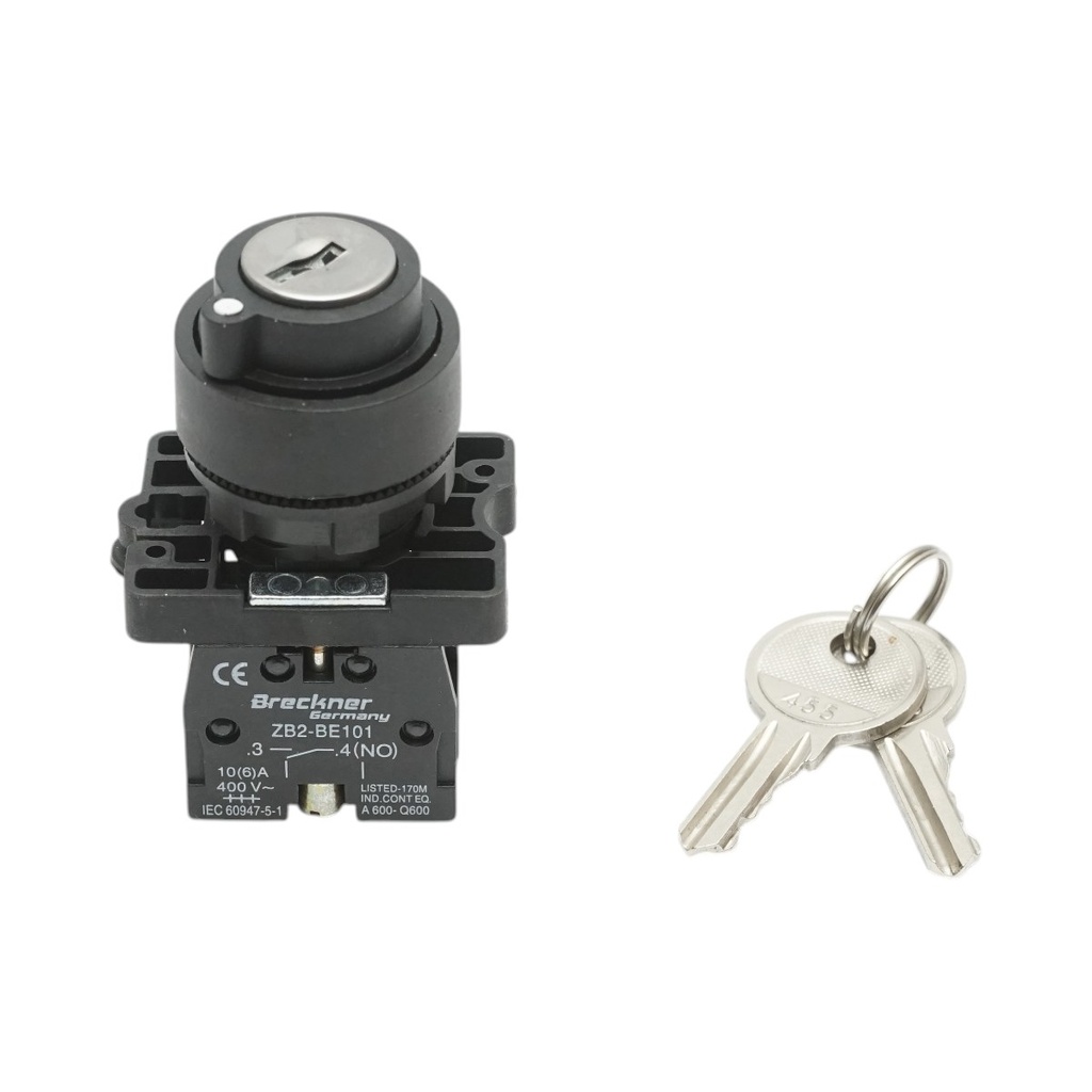 Selector 2 pozitii cu retinere si cheie 1NO, 400V/10A, LAY5-EG21