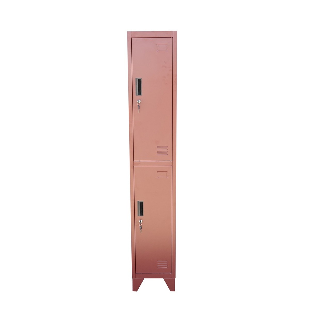 Dulap metalic fiset dublu tip vestiar maro cu 2 usi securizate si 6 rafturi 1700x300x450mm
