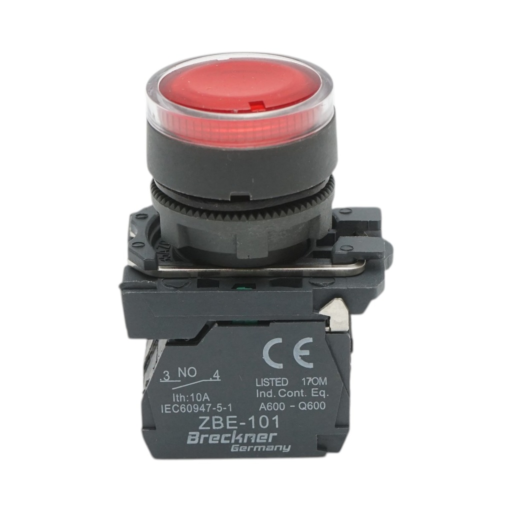 Buton comanda cu revenire si semnalizare LED rosu 1NO+1NC, 24V/10A TB5