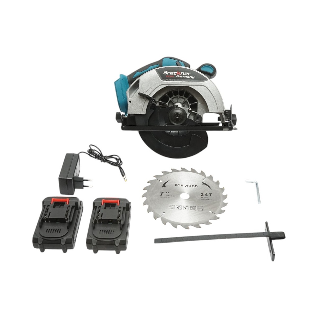 Fierastrau circular de mana 1000W cu 2 baterii litiu 21V/1.5Ah, disc 185mm, taiere unghi 0-45°, turatie 3900rpm