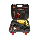 Trusa bormasina cu percutie 600W, 220V, mandrina 13mm, turatie 3300rpm cu scule si unelte 38 piese