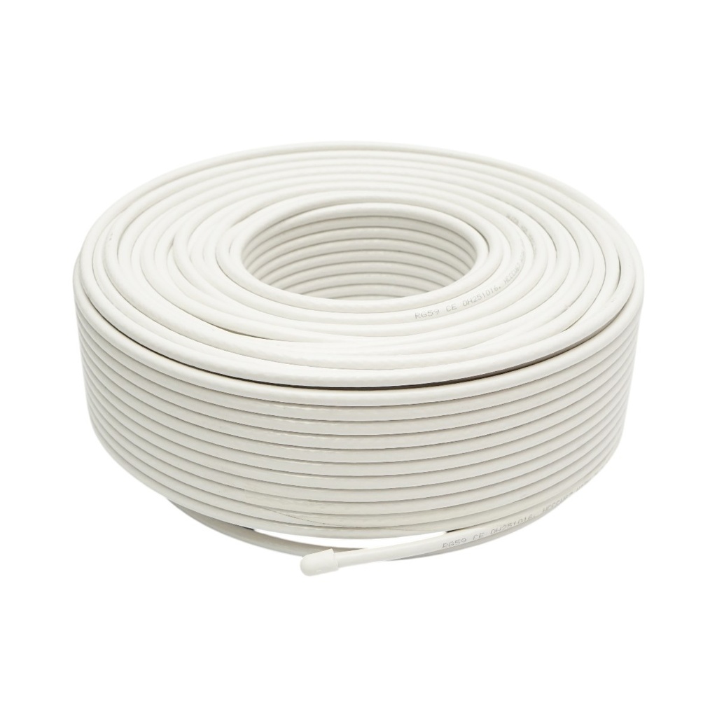Cablu coaxial CCTV RG59 cupru 0.7mm, 75 Ohm, PVC alb 100m/rola Q5+