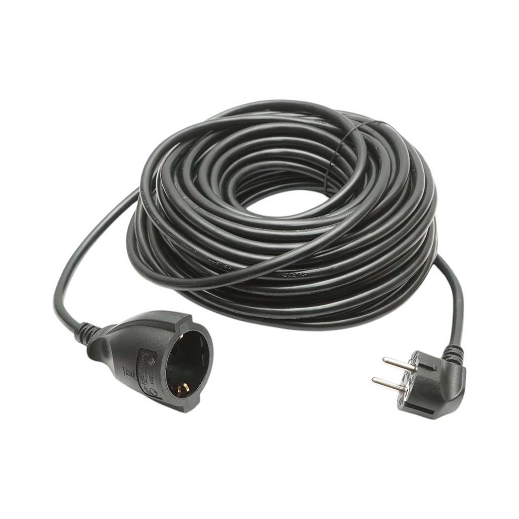 Cablu prelungitor pentru curent, lungime 20 metri cu priza si fisa tip Schuko 3x1.5mm negru 16A, 220V-250V