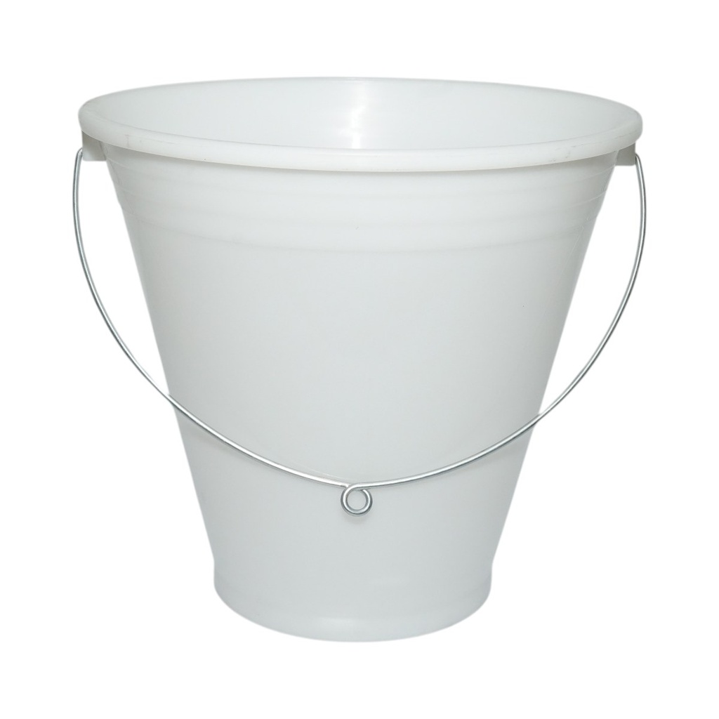 Galeata plastic hranire animale 12L alba cu maner metalic
