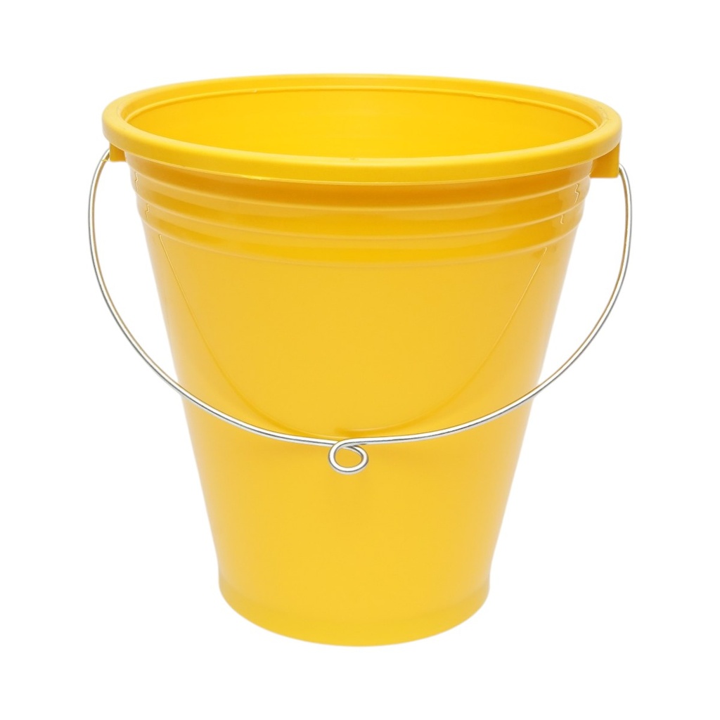 Galeata plastic hranire animale 10L galbena cu maner metalic