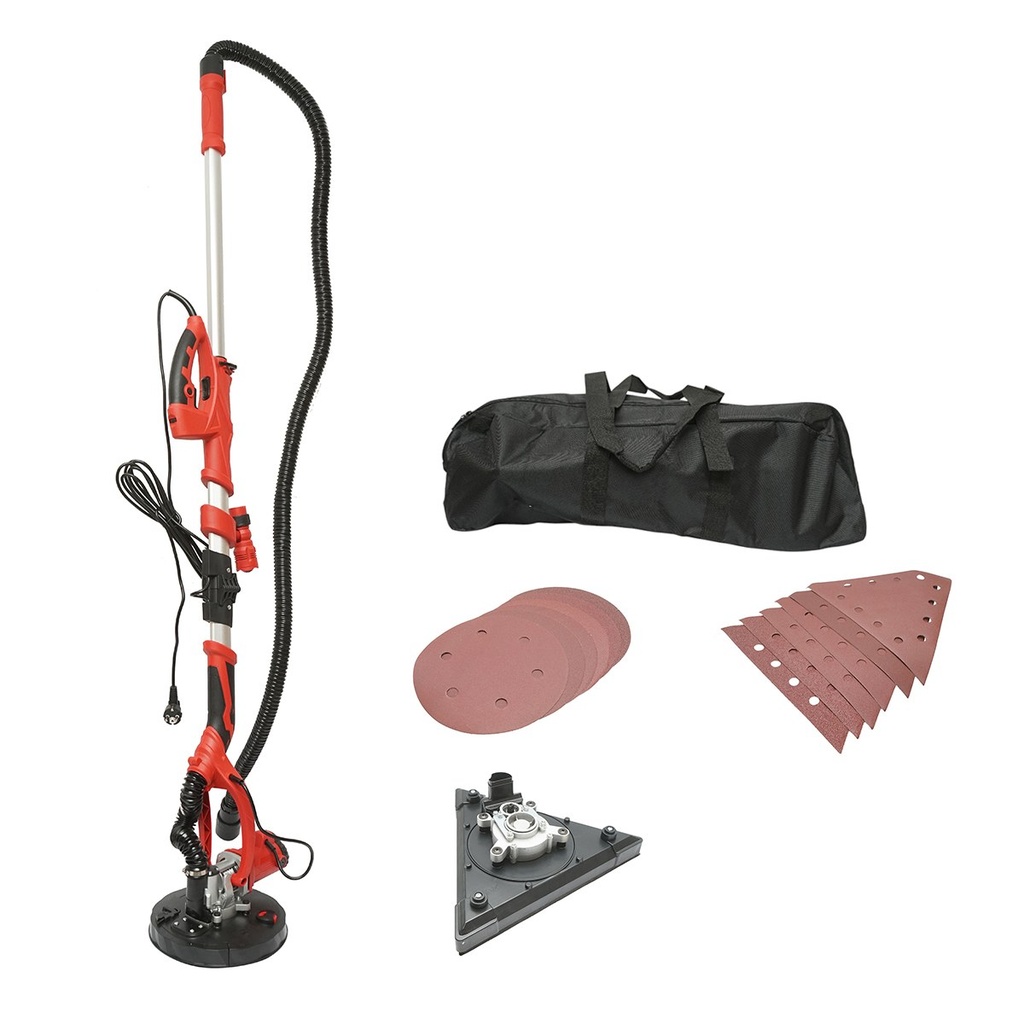 Slefuitor pereti si tavane tip girafa pliabil cu aspirator 710W, 220V, viteza 800-1800 r/min, 2 capete rotund/triunghiular, iluminare LED, 12 discuri incluse