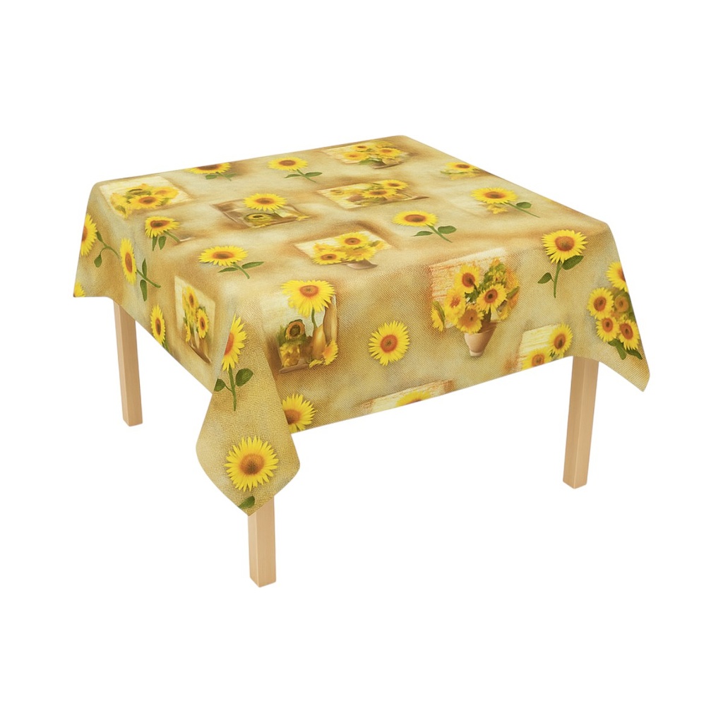 Rola fata de masa decorativa PVC 1.37x20m, grosime 0.18mm, textil 45 g/mp, model floarea soarelui