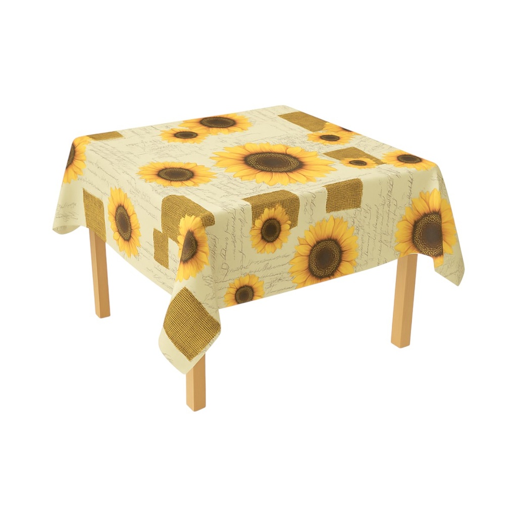 Rola fata de masa decorativa PVC 1.37x20m, grosime 0.18mm, textil 45 g/mp, model floarea soarelui