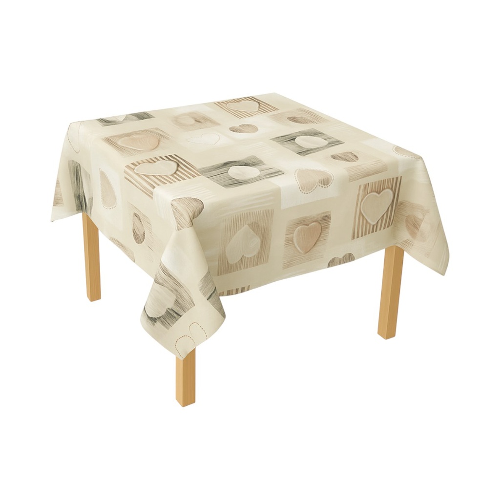 Rola fata de masa decorativa PVC 1.37x20m, grosime 0.18mm, textil 45 g/mp, model inimi crem