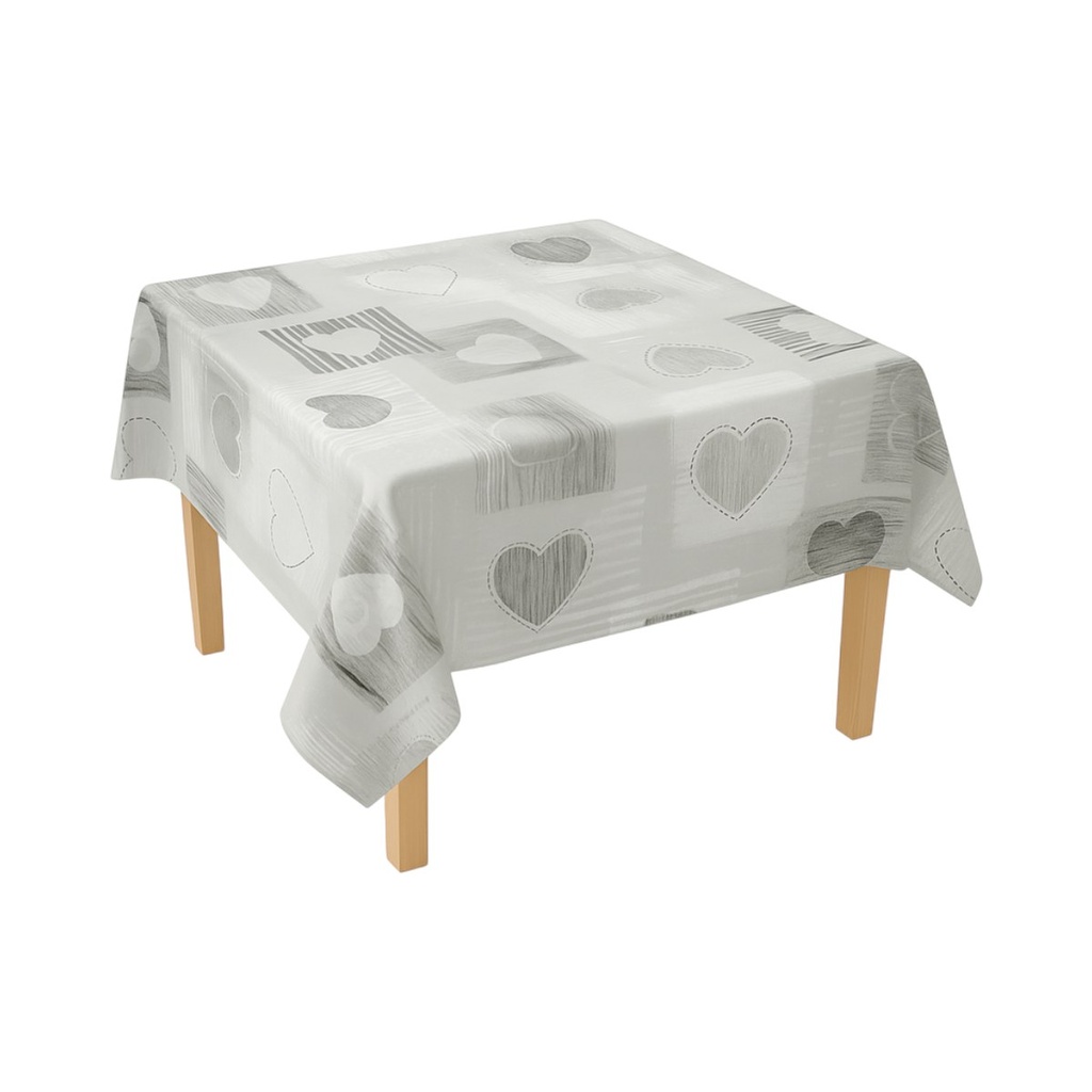 Rola fata de masa decorativa PVC 1.37x20m, grosime 0.18mm, textil 45 g/mp, model inimi gri