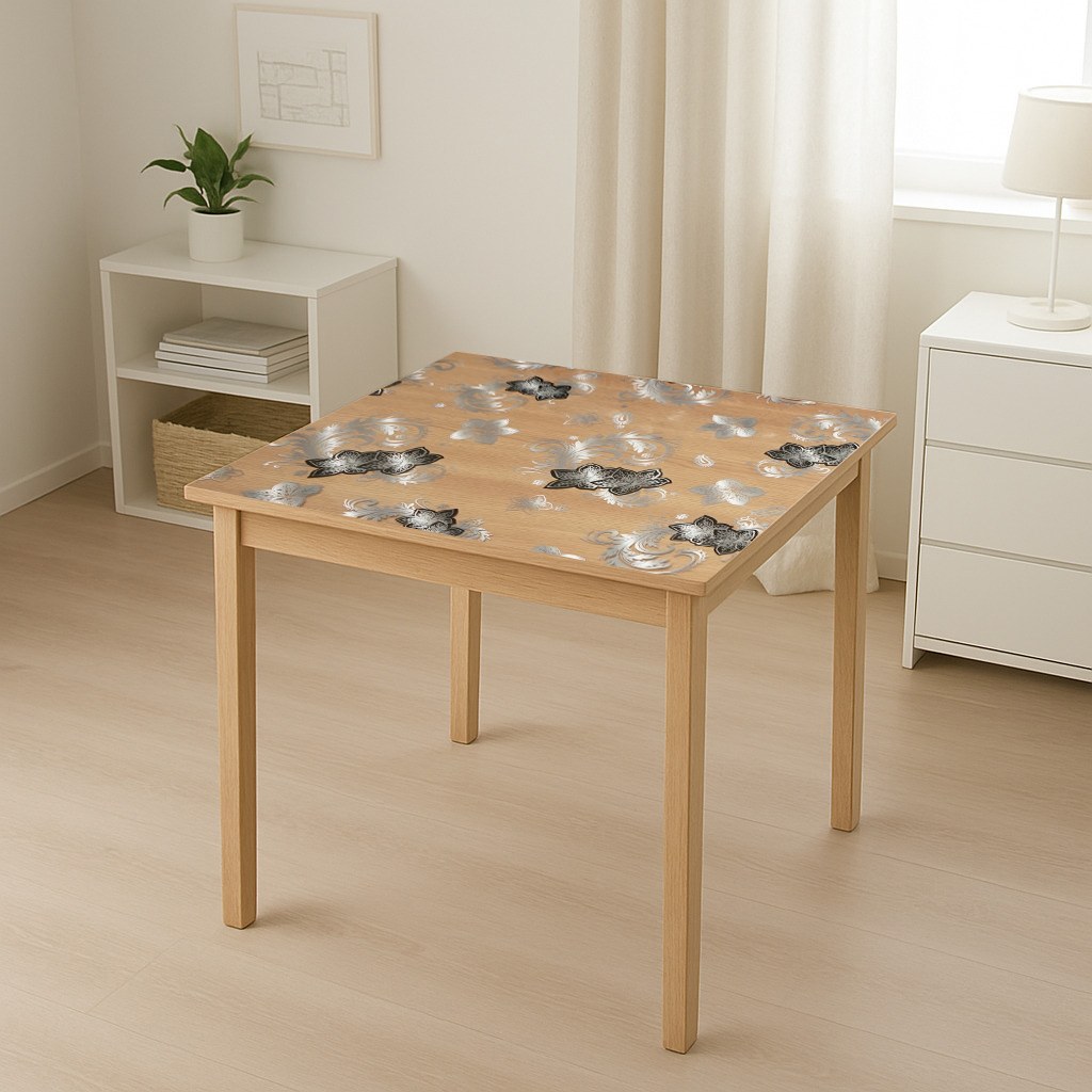 Rola folie protectie masa transparenta PVC siliconizat 1x20m, grosime 1.2mm, model floral negru