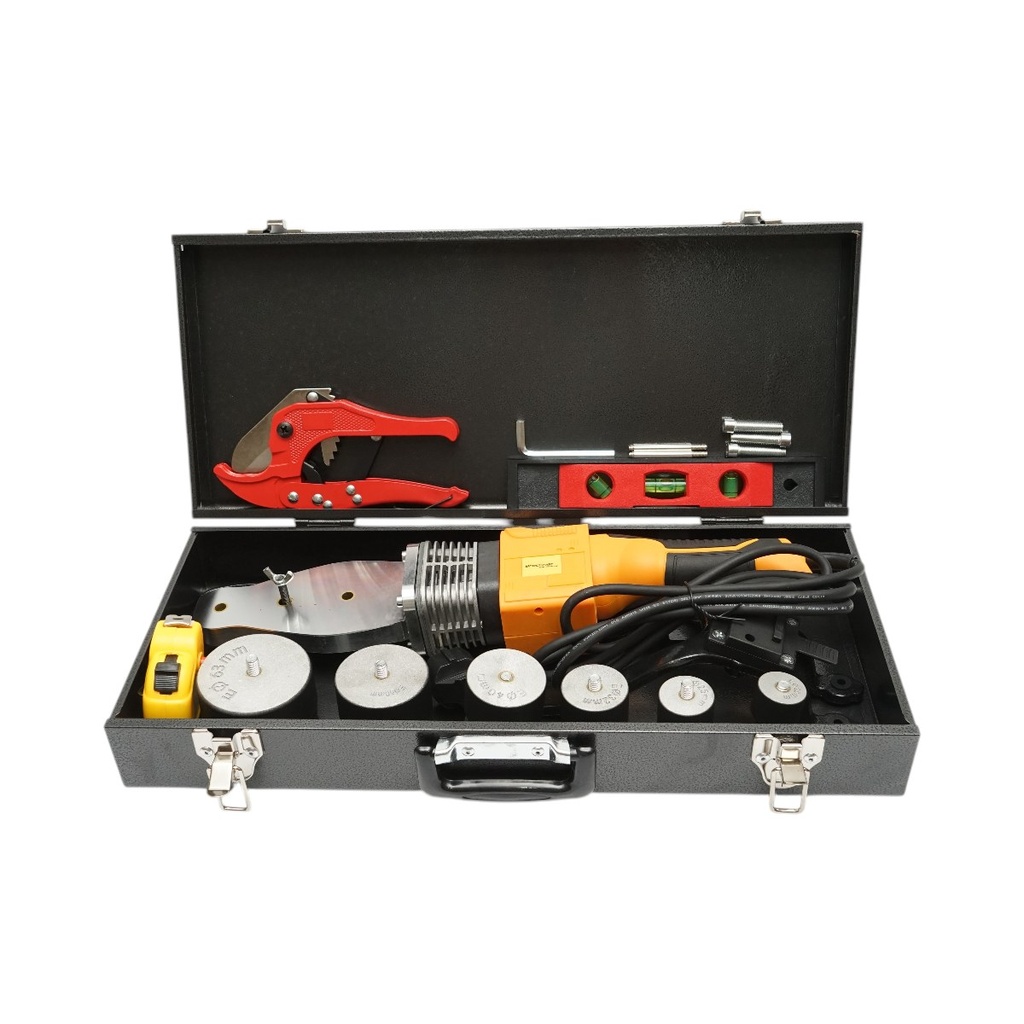 Trusa masina sudat tevi PPR 800W cu afisaj digital 0-300°C, 6 bacuri 20-63mm, nivela 3 bule, ruleta, cleste taiat