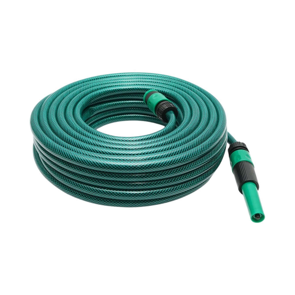Set rola 20m furtun gradina PVC impletit 1/2 inch cu duza stropit reglabila, conectori si adaptor robinet 3/4-1/2 inch