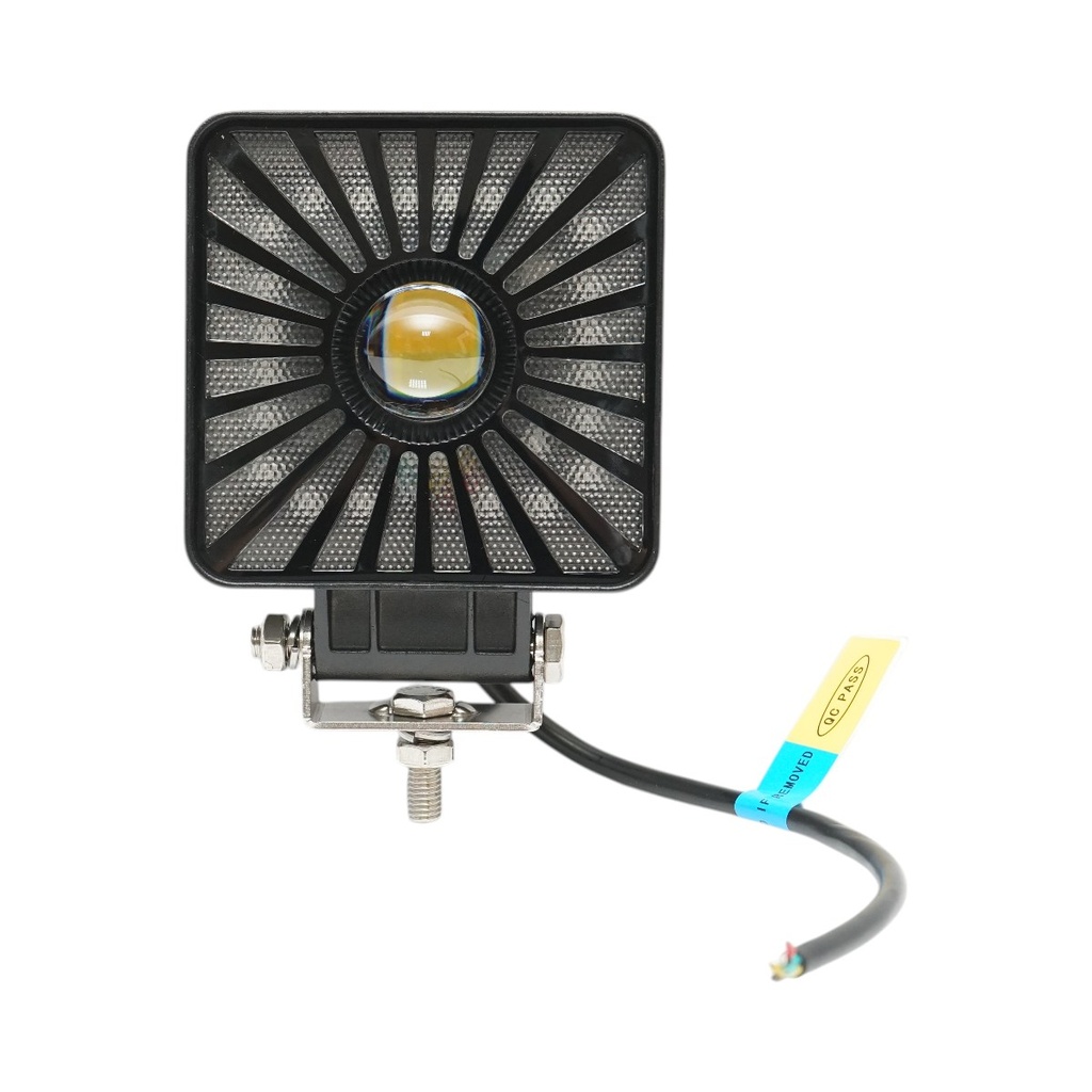 Proiector patrat LED cu DRL 9-36V, 18W alb-rosu-galben, carcasa aluminiu 103x103x40mm IP68