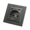 Priza schuko neagra incastrata 220V, 16A, 2xUSB A+C 5V 2.1A, ABS 80x80mm