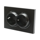 Priza schuko dubla neagra incastrata 220V, 16A, ABS 83x150mm