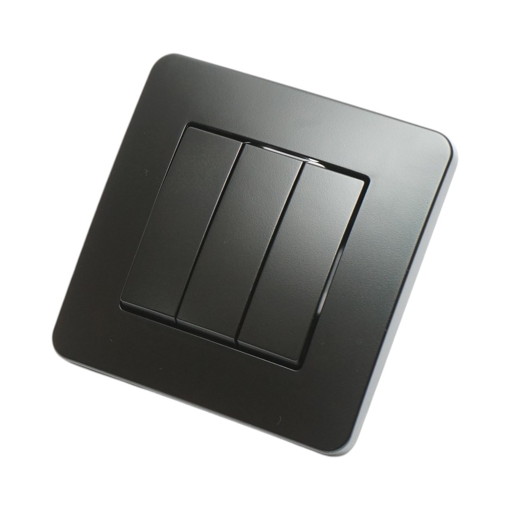 Intrerupator triplu negru incastrat 220V, 10AX, PC 80x80mm