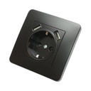 Priza schuko neagra incastrata 220V, 16A, 2xUSB 5V 2.1A, PC 80x80mm