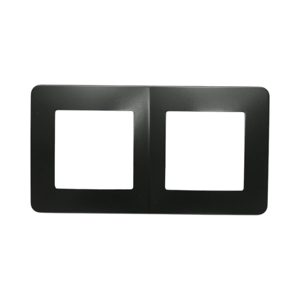 Rama dubla neagra PC priza si intrerupator 150x83mm