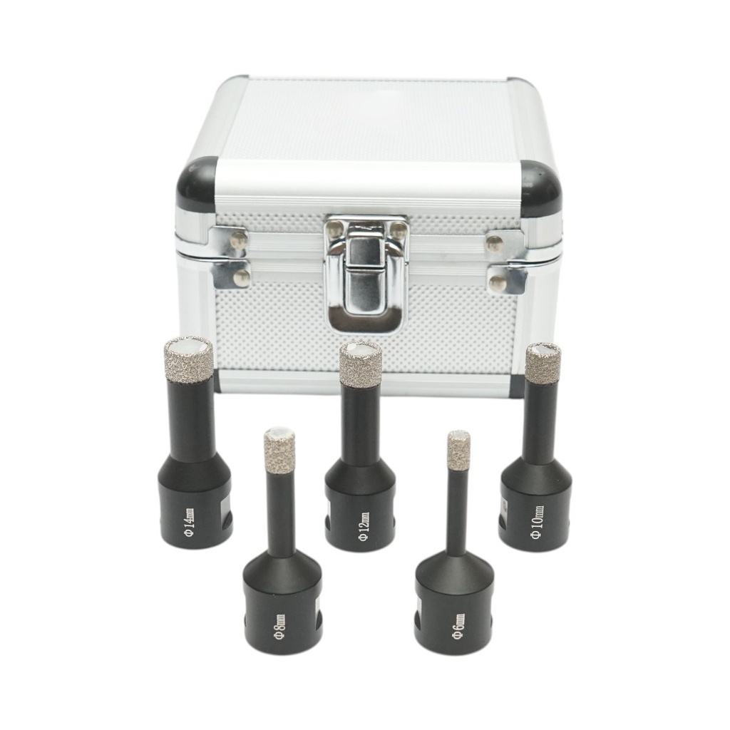 Set 5 carote diamantate 6, 8, 10, 12, 14mm, filet interior M14 pentru placi ceramice, marmura, granit