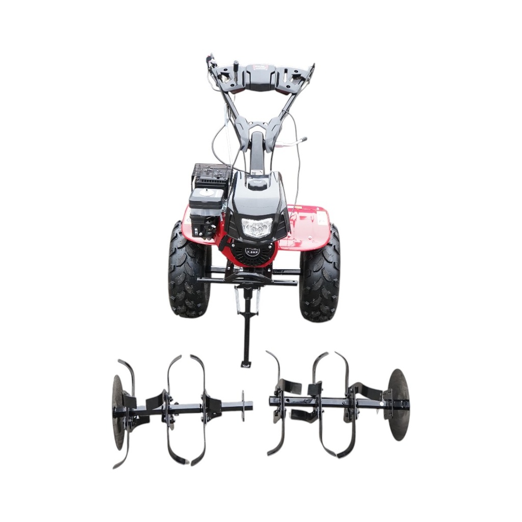 Motocultor 7.5CP cu freza 100cm, motor benzina 4 timpi 212cc OHV, viteze 2+1, transmisie pinioane, roti 19x7-8