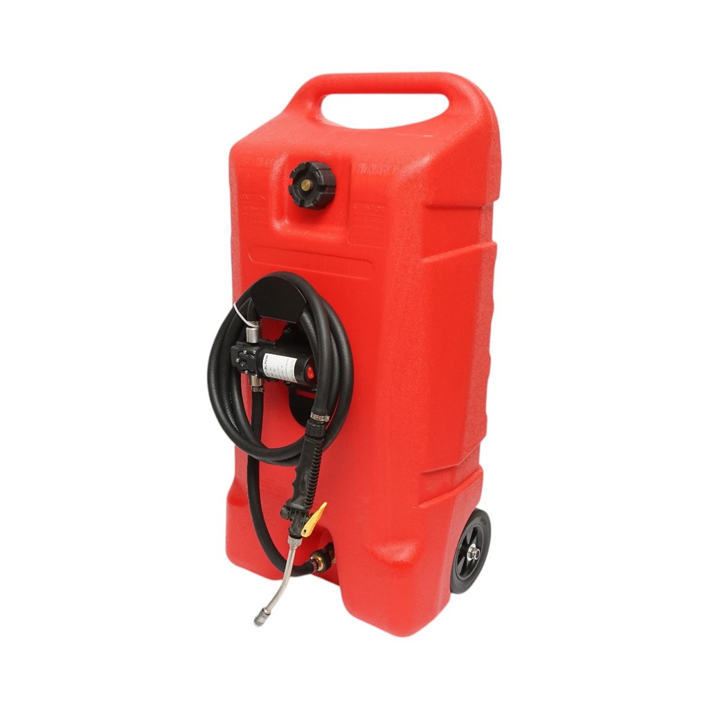 Rezervor motorina mobil portabil 53L cu pompa transfer electrica 12V, 70W, baterie Li-ion, debit 6L/min, furtun 3m si pistol