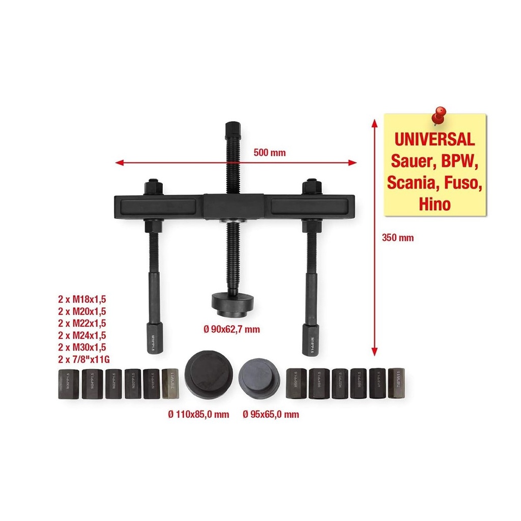 Set extractor butuc roata camion M18-M30 7/8-11W PCD 110-448mm 23 piese